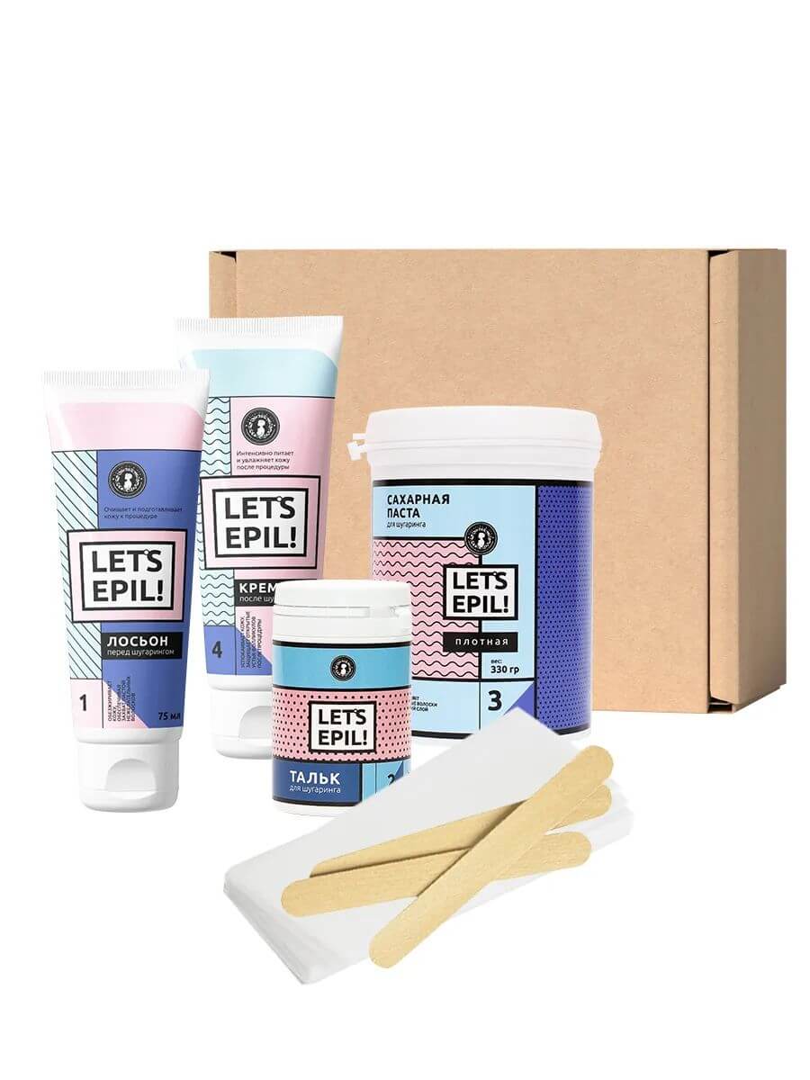 Мини набор для шугаринга LETS EPIL паста мягкая+тальк+лосьон+крем+шпатели+полоски Мини набор для шугаринга LETS EPIL паста мягкая+тальк+лосьон+крем+шпатели+полоски